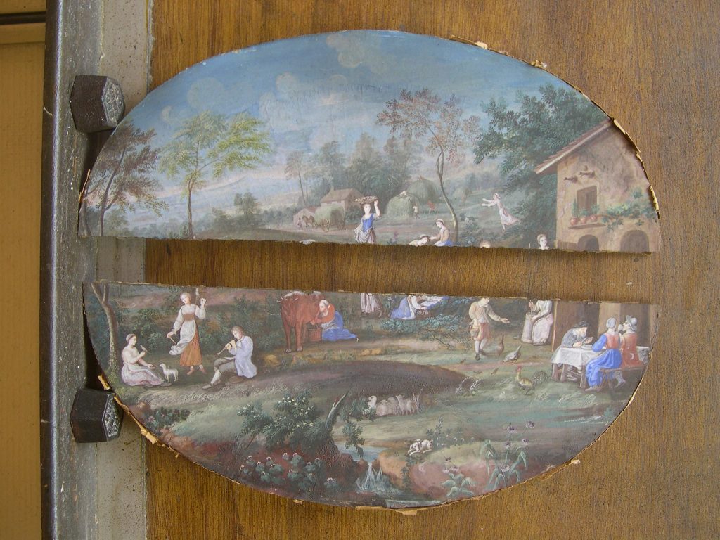 Gouache avant restauration, panneau cassé en deux parties